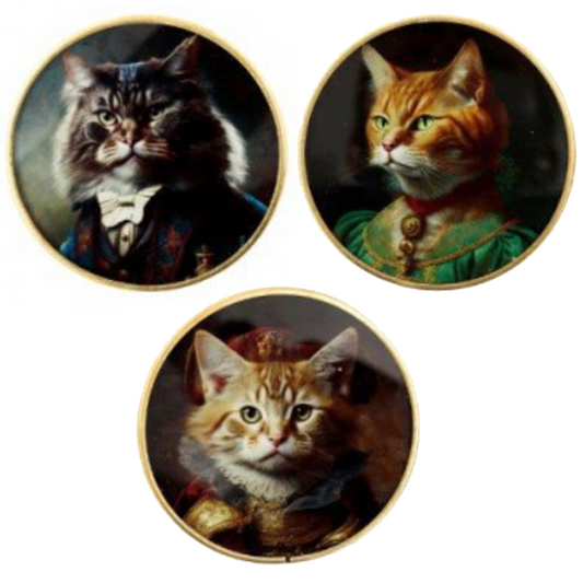 Gentry Cats: Posh Animal Design Circular Glass Coasters (All 3 Designs) | Happy Piranha