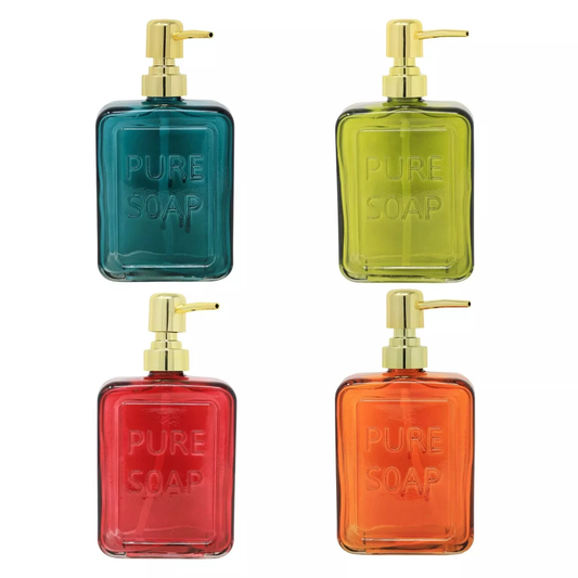 'Pure Soap' Glass Soap Block Shaped Dispenser (All 4 Colours) on a White Background | Happy Piranha