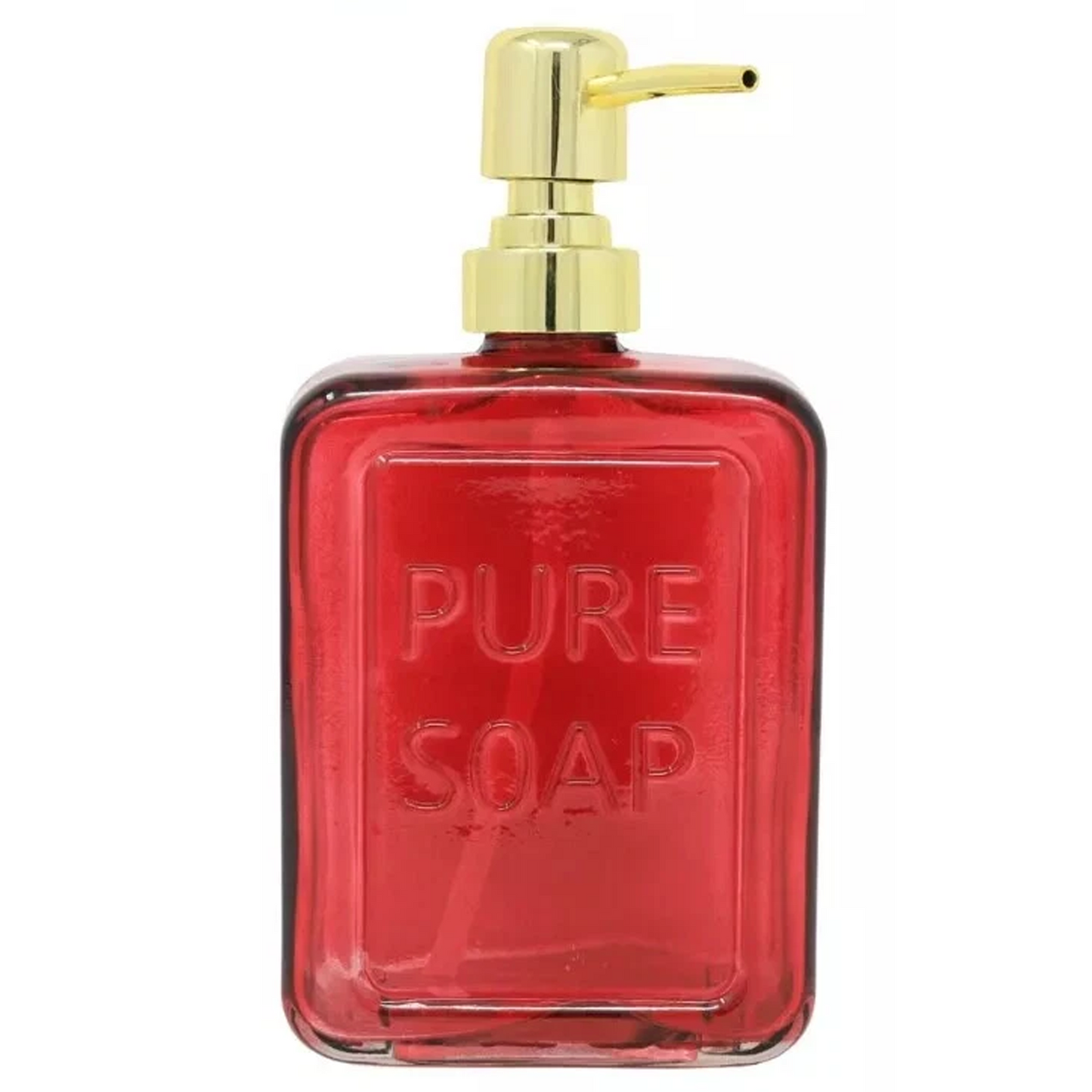 'Pure Soap' Glass Soap Block Shaped Dispenser (Red) on a White Background | Happy Piranha