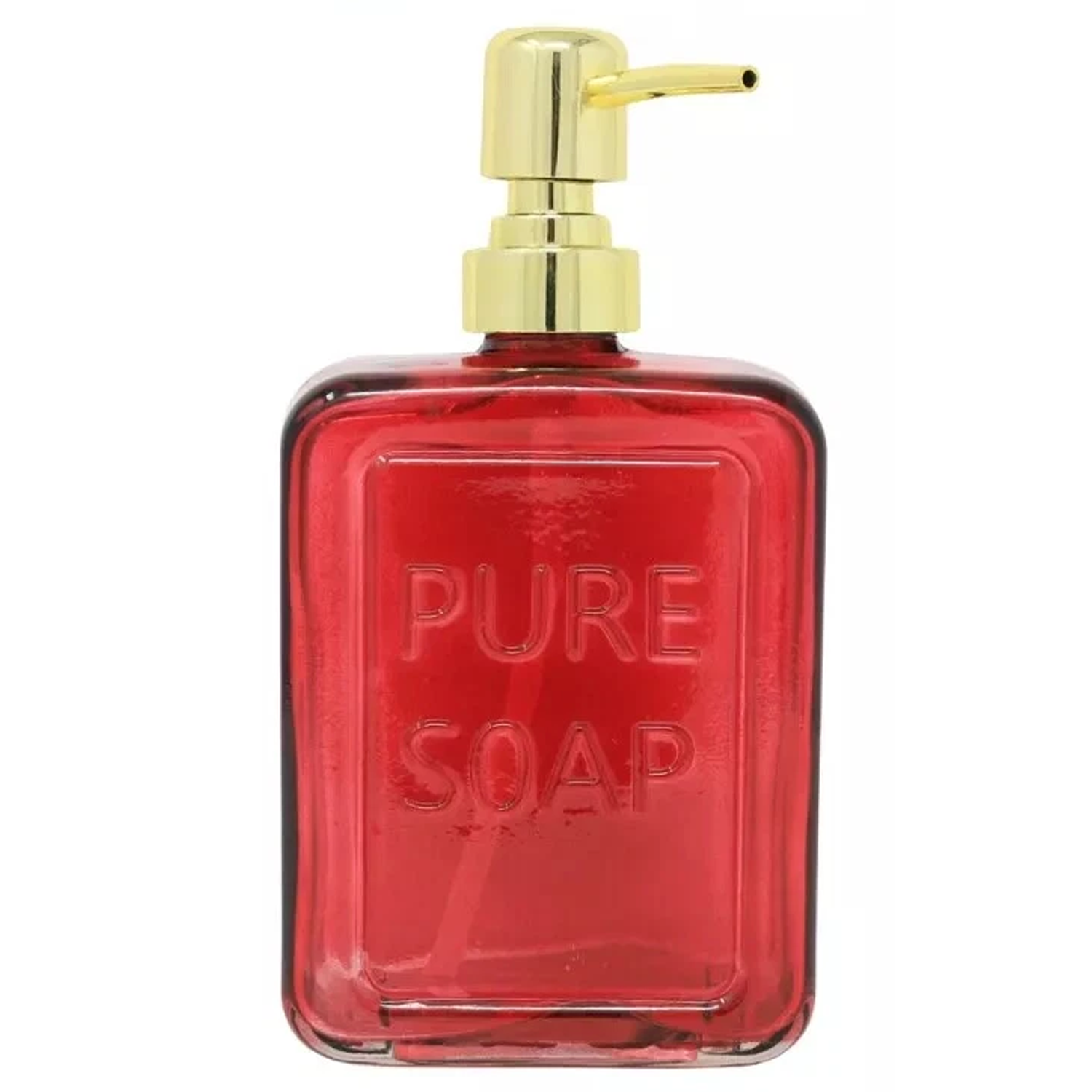 'Pure Soap' Glass Soap Block Shaped Dispenser (Red) on a White Background | Happy Piranha