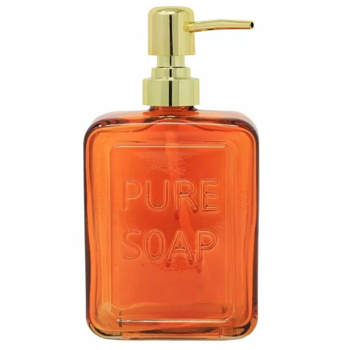 'Pure Soap' Glass Soap Block Shaped Dispenser (Orange) on a White Background | Happy Piranha