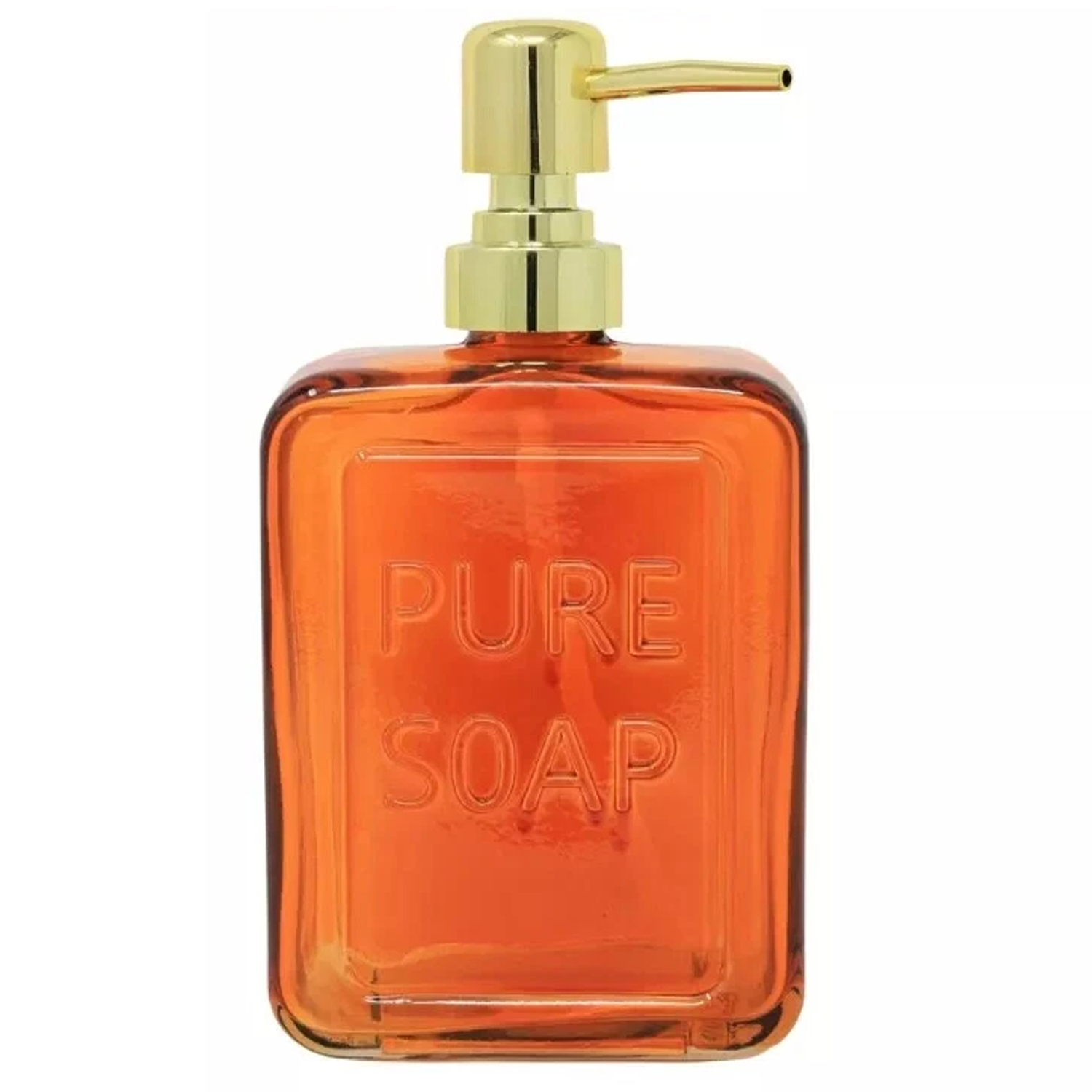 'Pure Soap' Glass Soap Block Shaped Dispenser (Orange) on a White Background | Happy Piranha