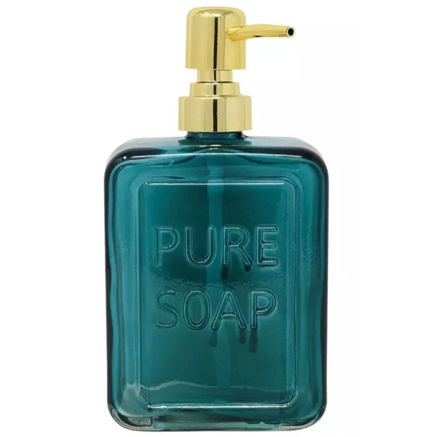 'Pure Soap' Glass Soap Block Shaped Dispenser (Blue) on a White Background | Happy Piranha
