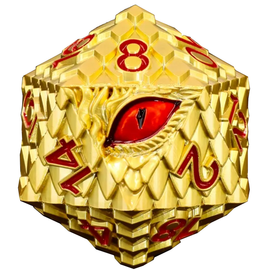 Gold Dragon Scale Titan D20 - Premium Extra Large Metal Dragon Eye 20 Sided Dice | Happy Piranha