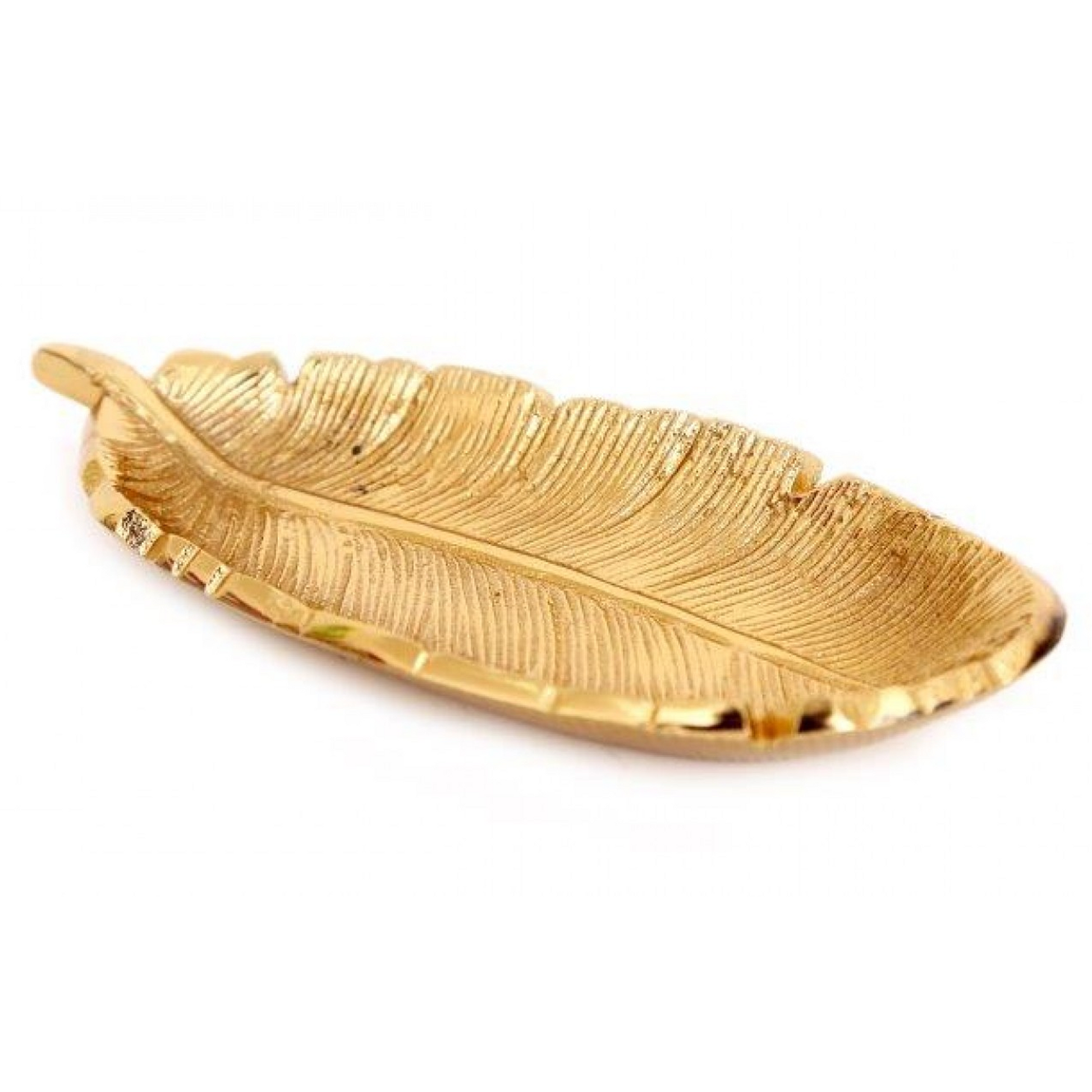 Golden Feather Aluminium Metal Trinket Dish (Side) | Happy Piranha