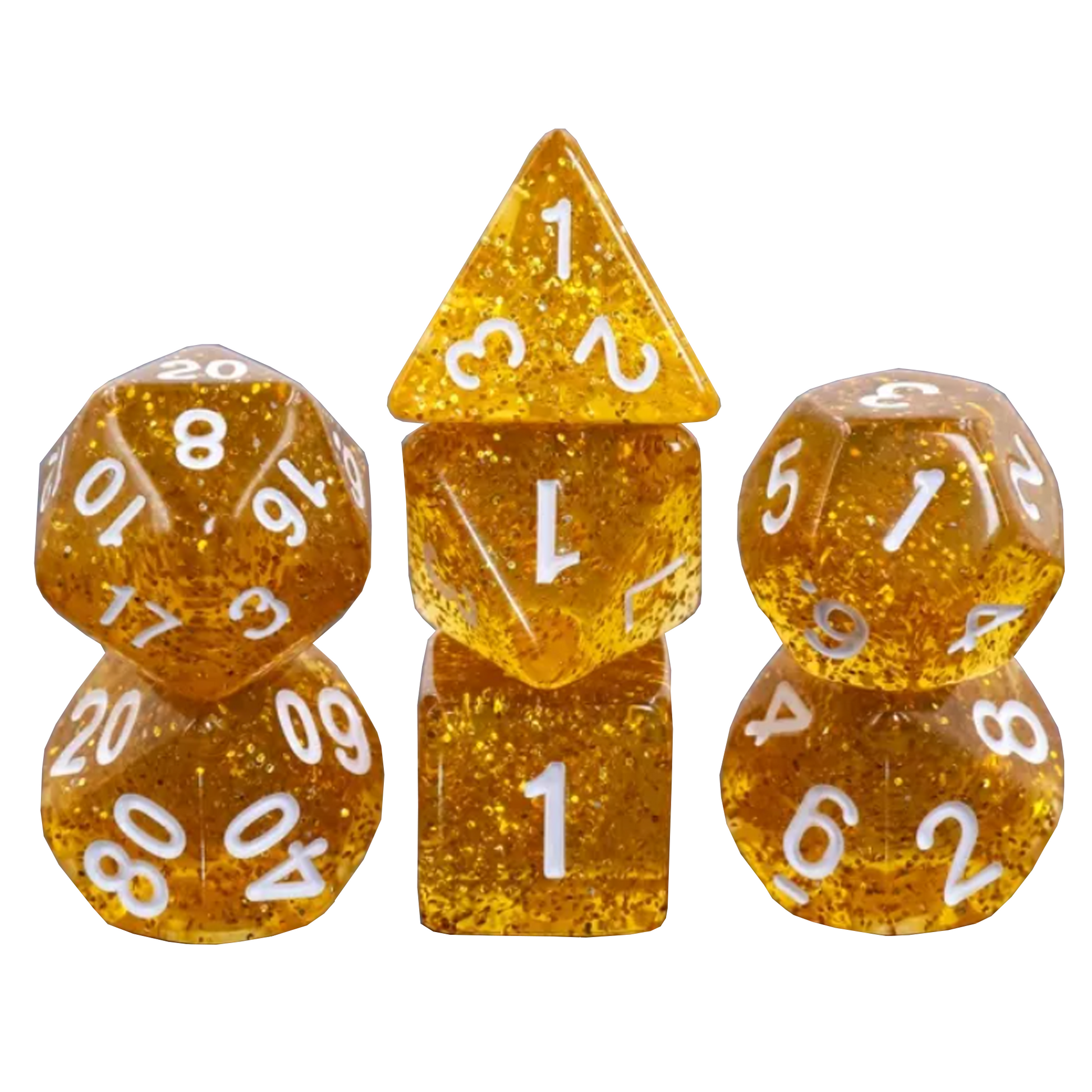 Glitter Dice - Polyhedral D&D 7 Dice Sets (Gold) | Happy Piranha