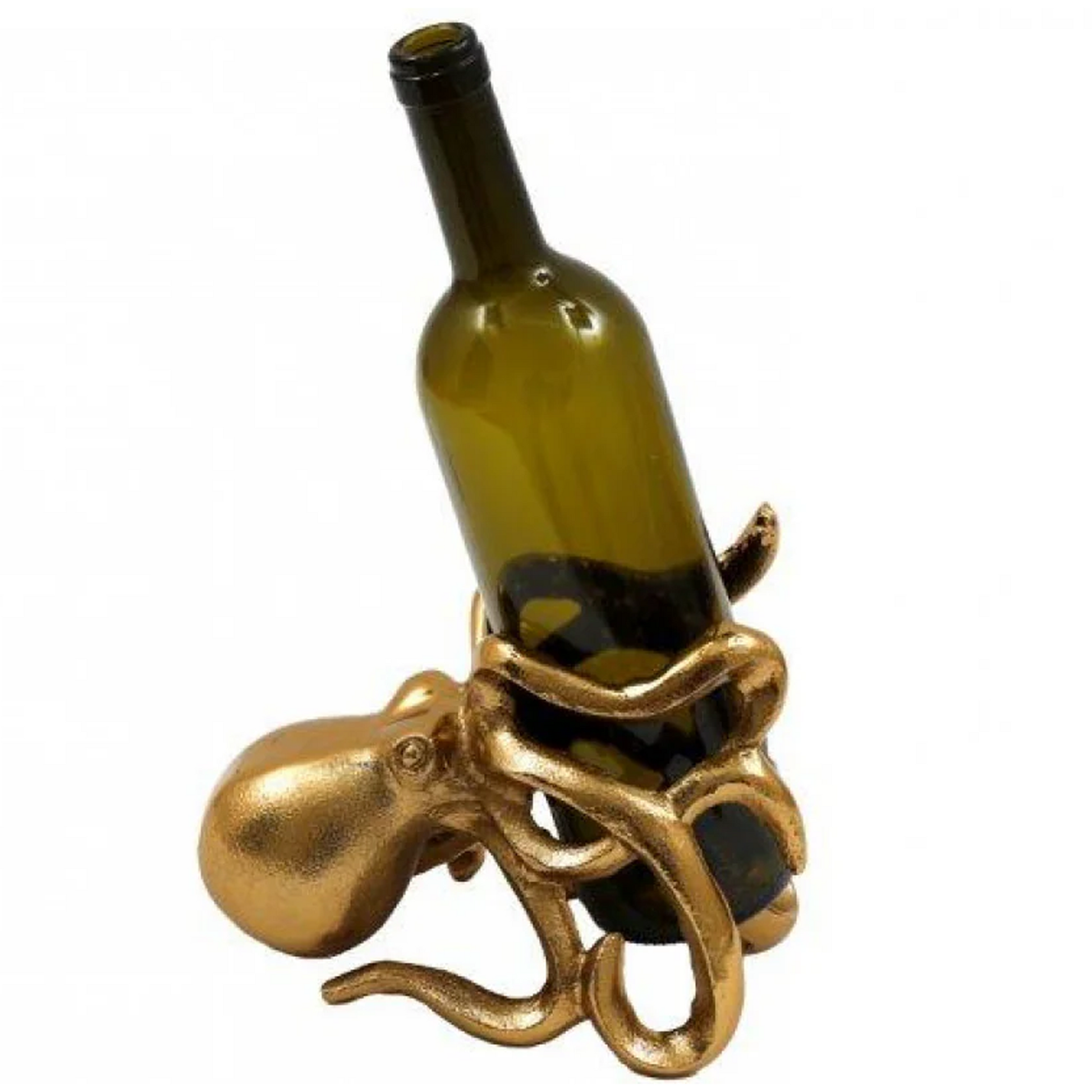 Gold Octopus Metal Wine Bottle Holder (With a Bottle) | Happy Piranha