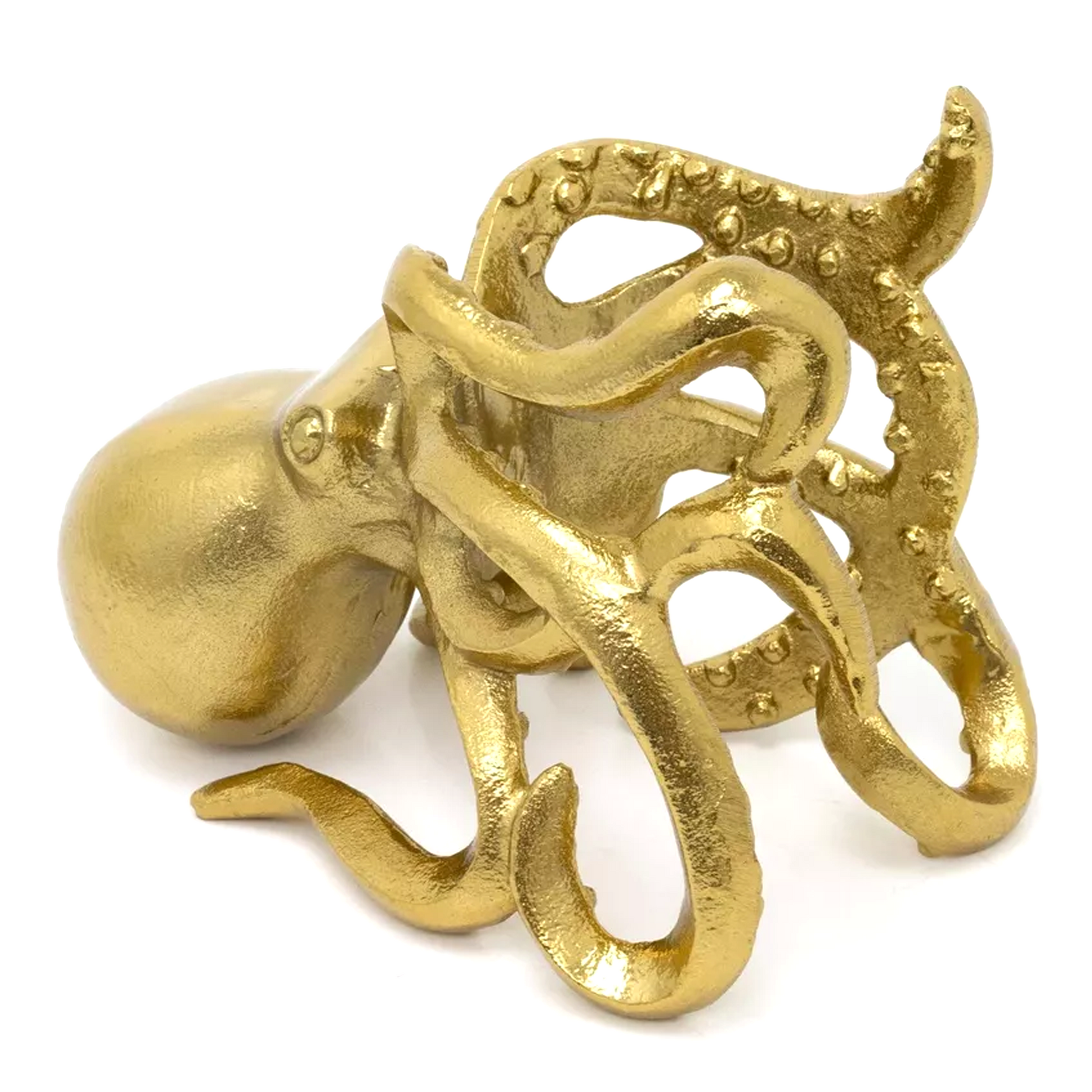 Gold Octopus Metal Wine Bottle Holder (Front) | Happy Piranha