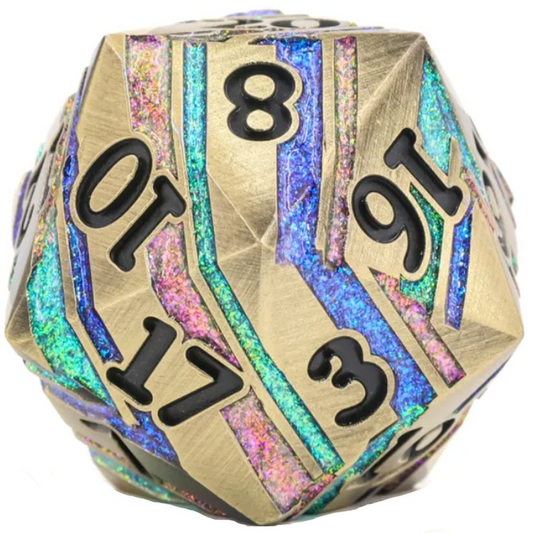 Golden Rainbow Titan D20 - Premium Extra Large Gold Metal 20 Sided Dice | Happy Piranha