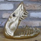 Golden Great White Shark Head Dish (on a Desk) | Happy Piranha