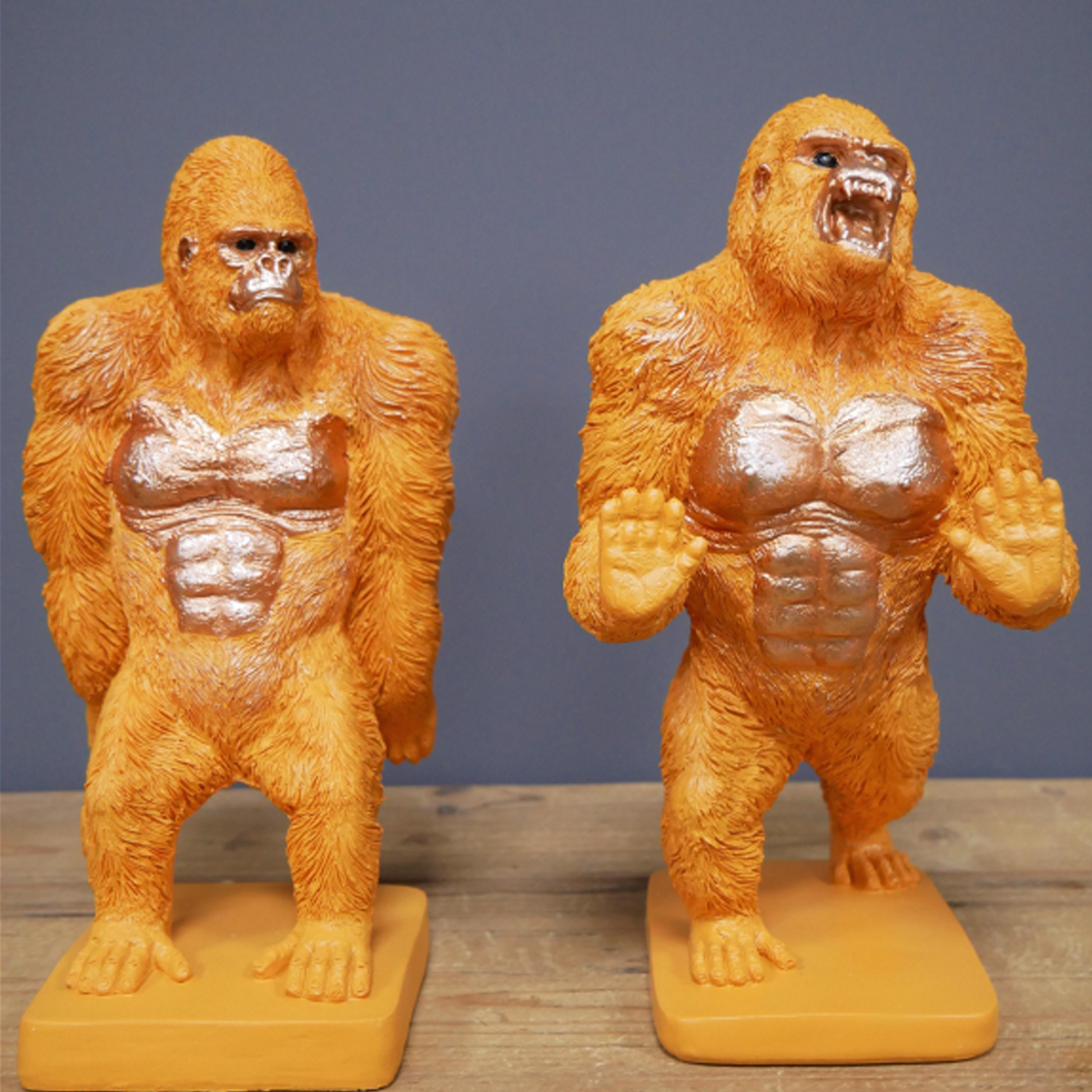 Orange & Gold Gorilla Bookends (Front) | Happy Piranha