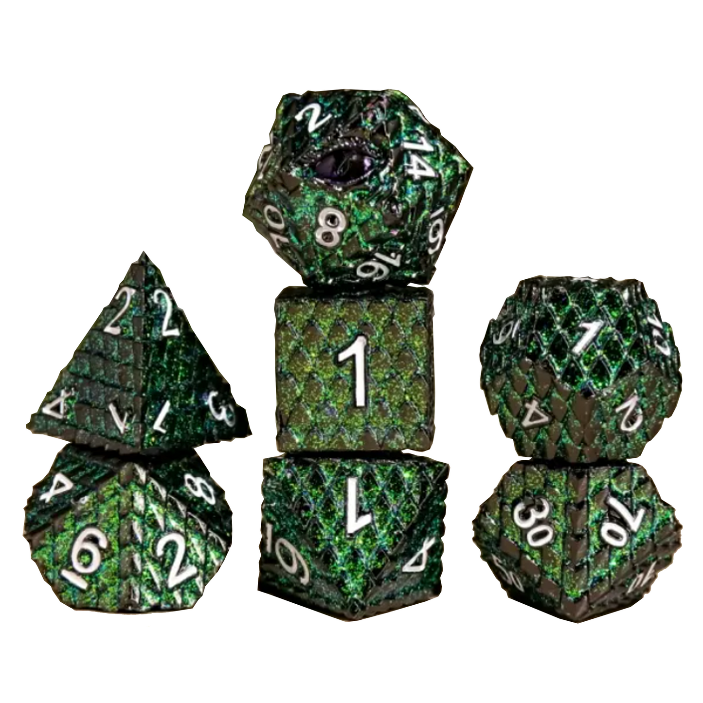 Dragon Scale - Premium Metal Polyhedral D&D Dice Sets (Green) | Happy Piranha