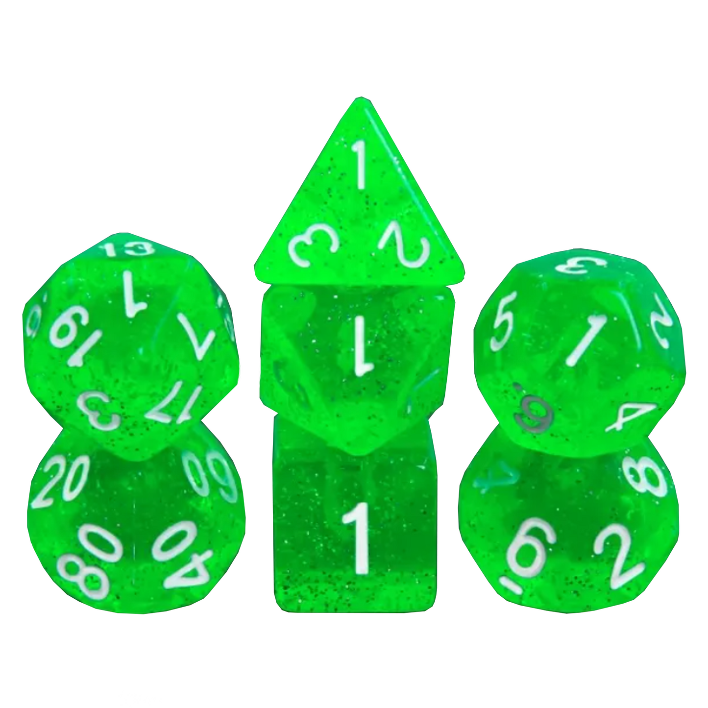 Glitter Dice - Polyhedral D&D 7 Dice Sets (Green) | Happy Piranha