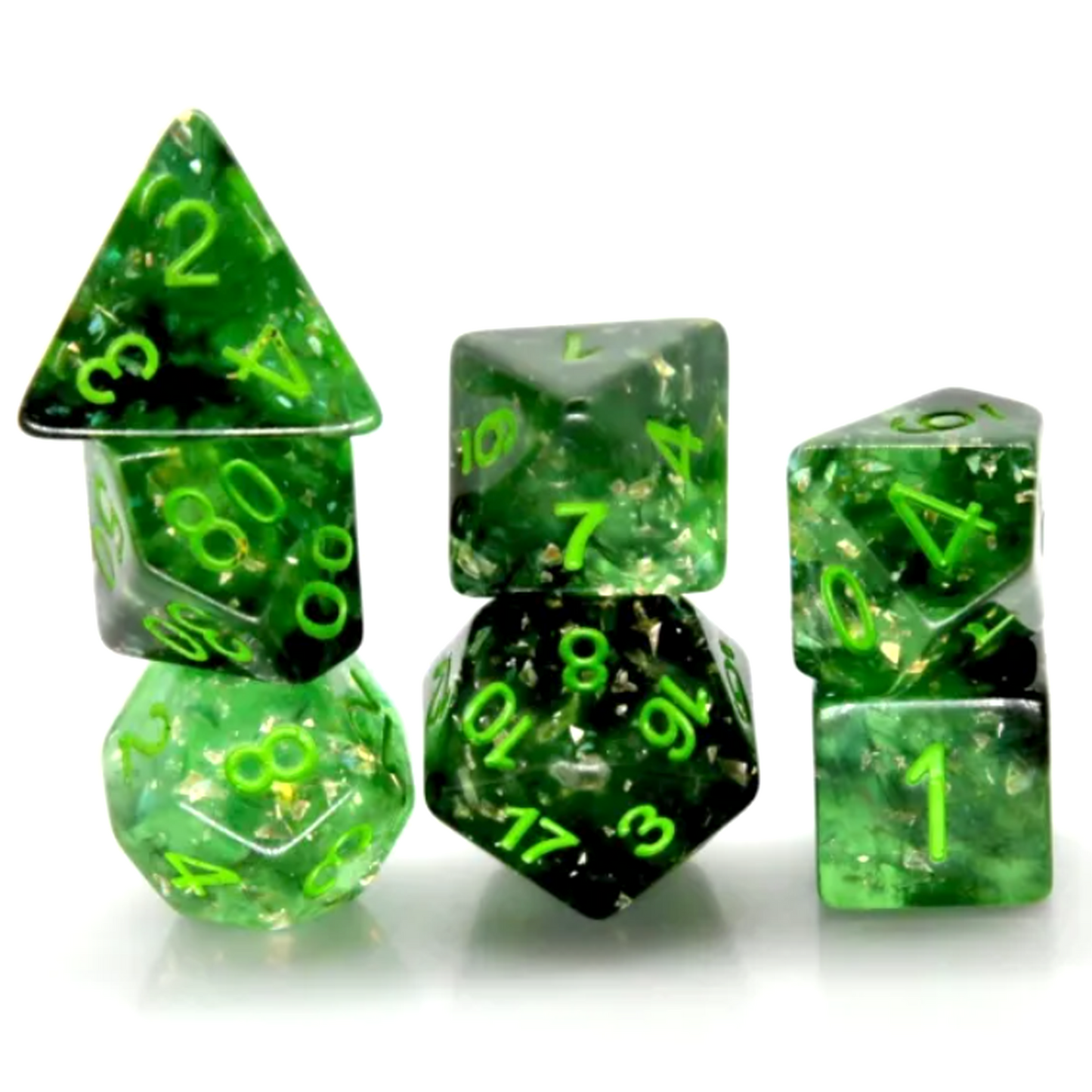 Glitter Foil Filled Polyhedral Dice Set