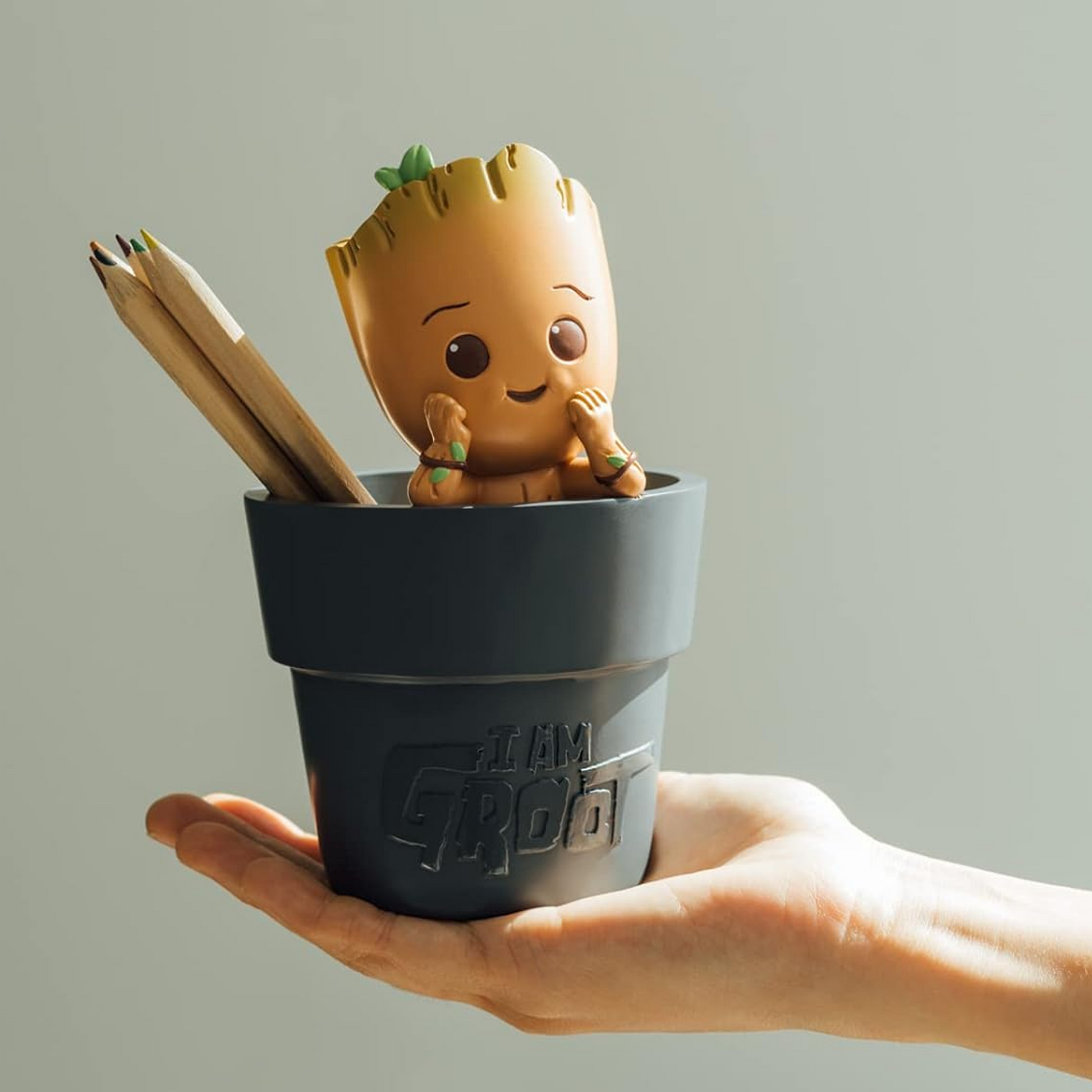 Marvel Baby Groot Pen Pot / Storage Organiser in a Person's Hand | Happy Piranha