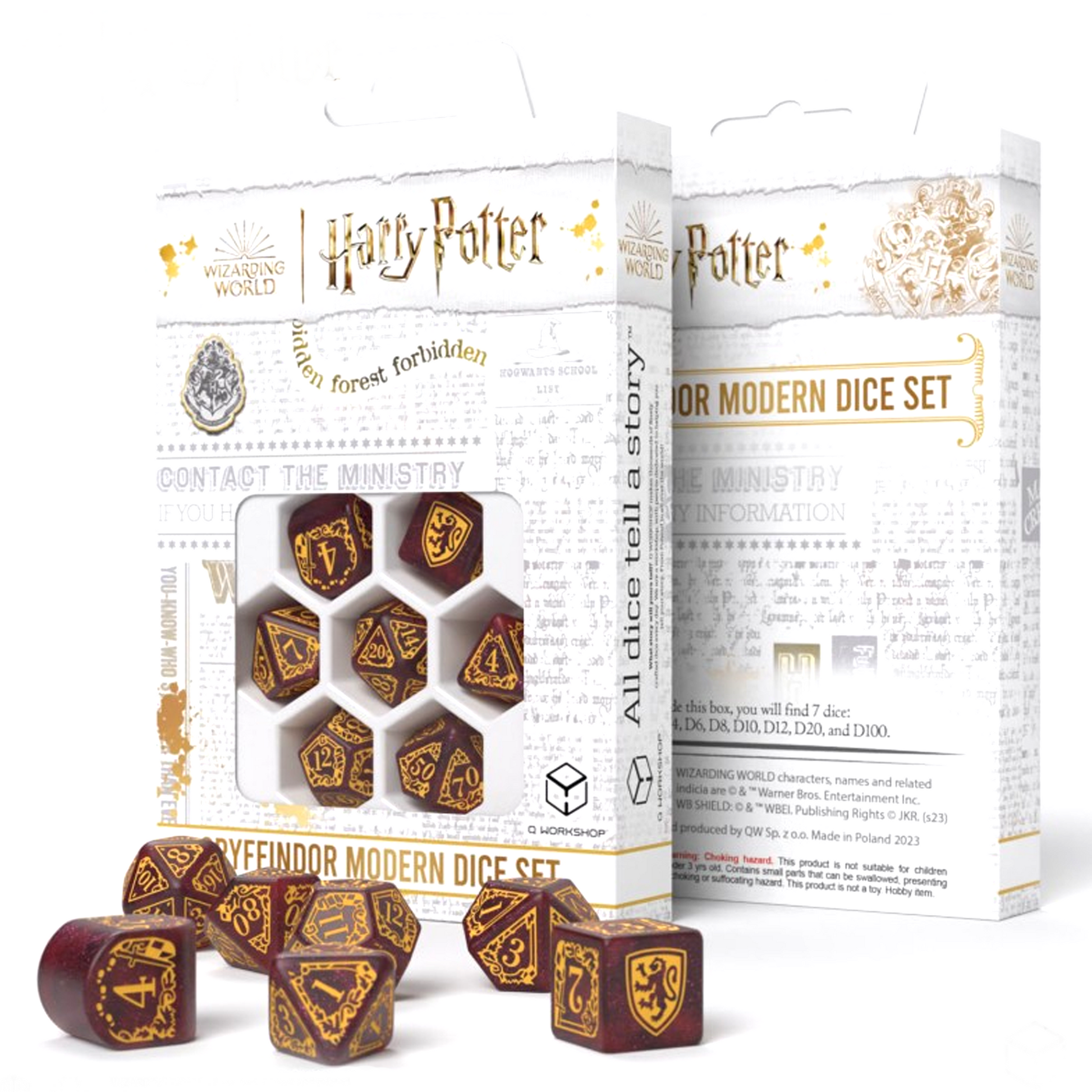 Harry Potter Modern Dice Set - Gryffindor and Packaging | Happy Piranha