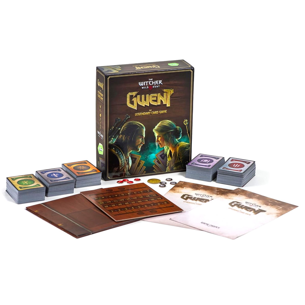 The Witcher: Gwent - The Legendary Card Game (Box and Contents) on a White Background | Happy Piranha