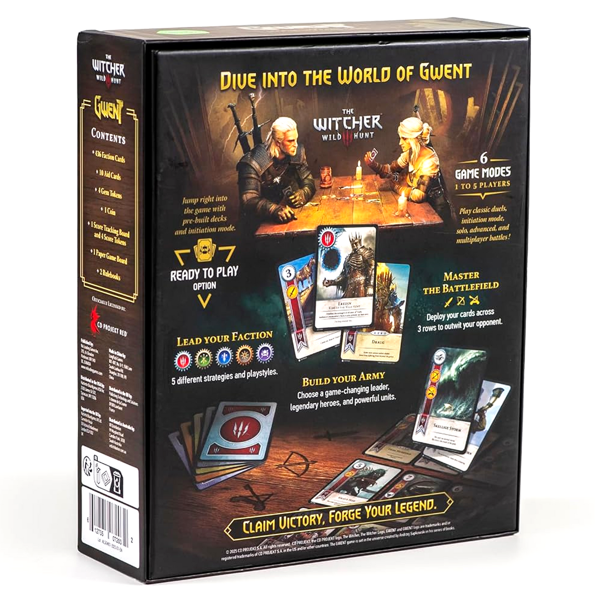 The Witcher: Gwent - The Legendary Card Game (Back of Box) on a White Background | Happy Piranha