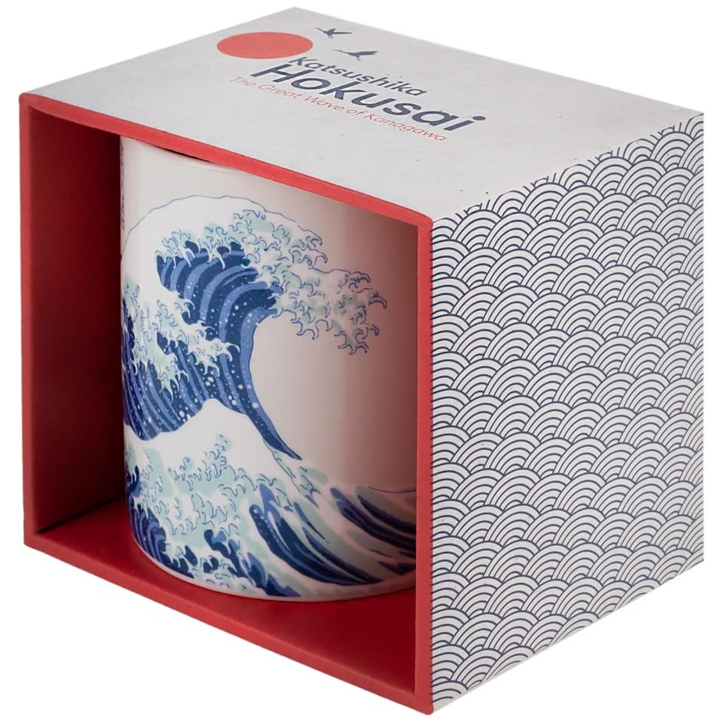 Hokusai: The Great Wave 350ml Ceramic Art Mug in a Red and White Classic Japanese Patterned | Happy Piranha