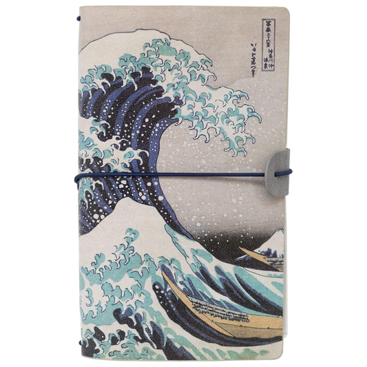 Hokusai Great Wave Faux Leather Travel Journal / Notebook (Front) | Happy Piranha