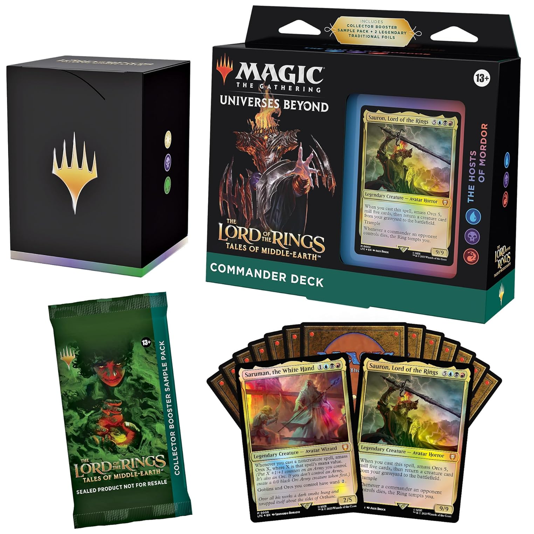 Magic the Gathering: Lord of the Rings The Hosts of Mordor Commander Deck (Box and Contents) on a White Background | Happy Piranha