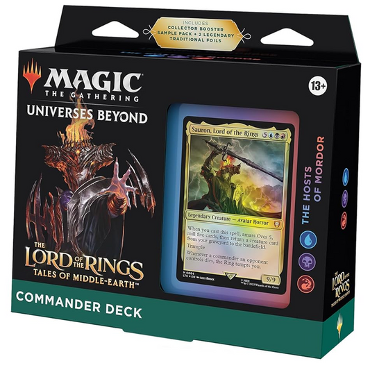 Magic the Gathering: Lord of the Rings The Hosts of Mordor Commander Deck (Front of Box) on a White Background | Happy Piranha