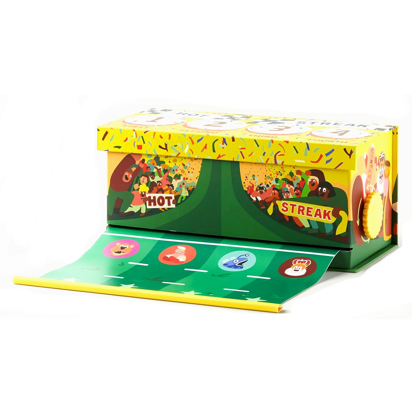 Hot Streak Board Game (With the Playmat Half Rolled Out ) on a White Background | Happy Piranha