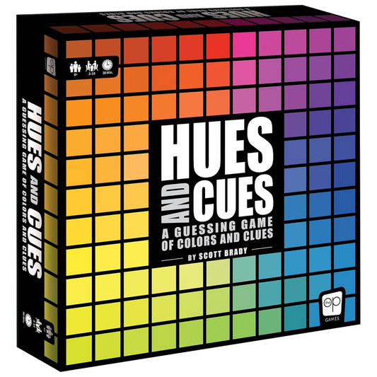 Hues and Cues Board Game Front of Box | Happy Piranha