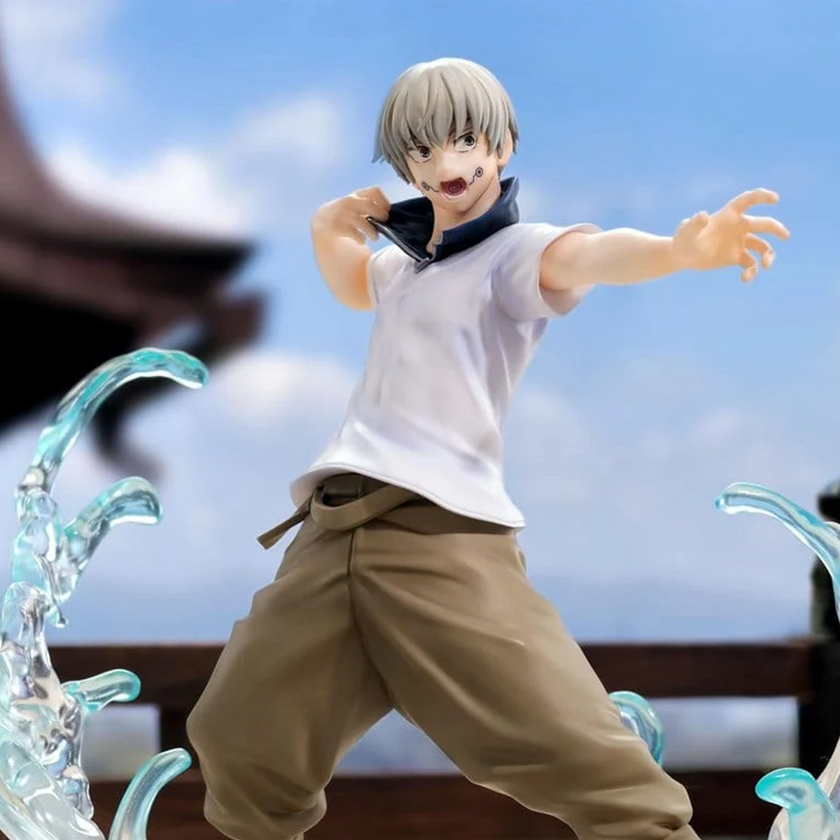Jujutsu Kaisen Toge Inumaki Brush Up ver. Luminista Figure (Front, Close Up) on a Blue Sky and Temple Background | Happy Piranha