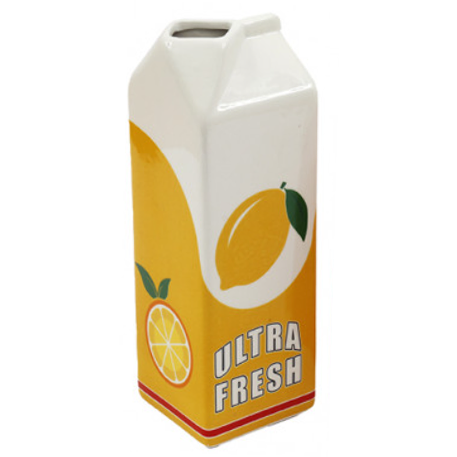 23.5cm Orange & Lemon Juice Carton Design Vase (Lemon Design) on a White Background | Happy Piranha