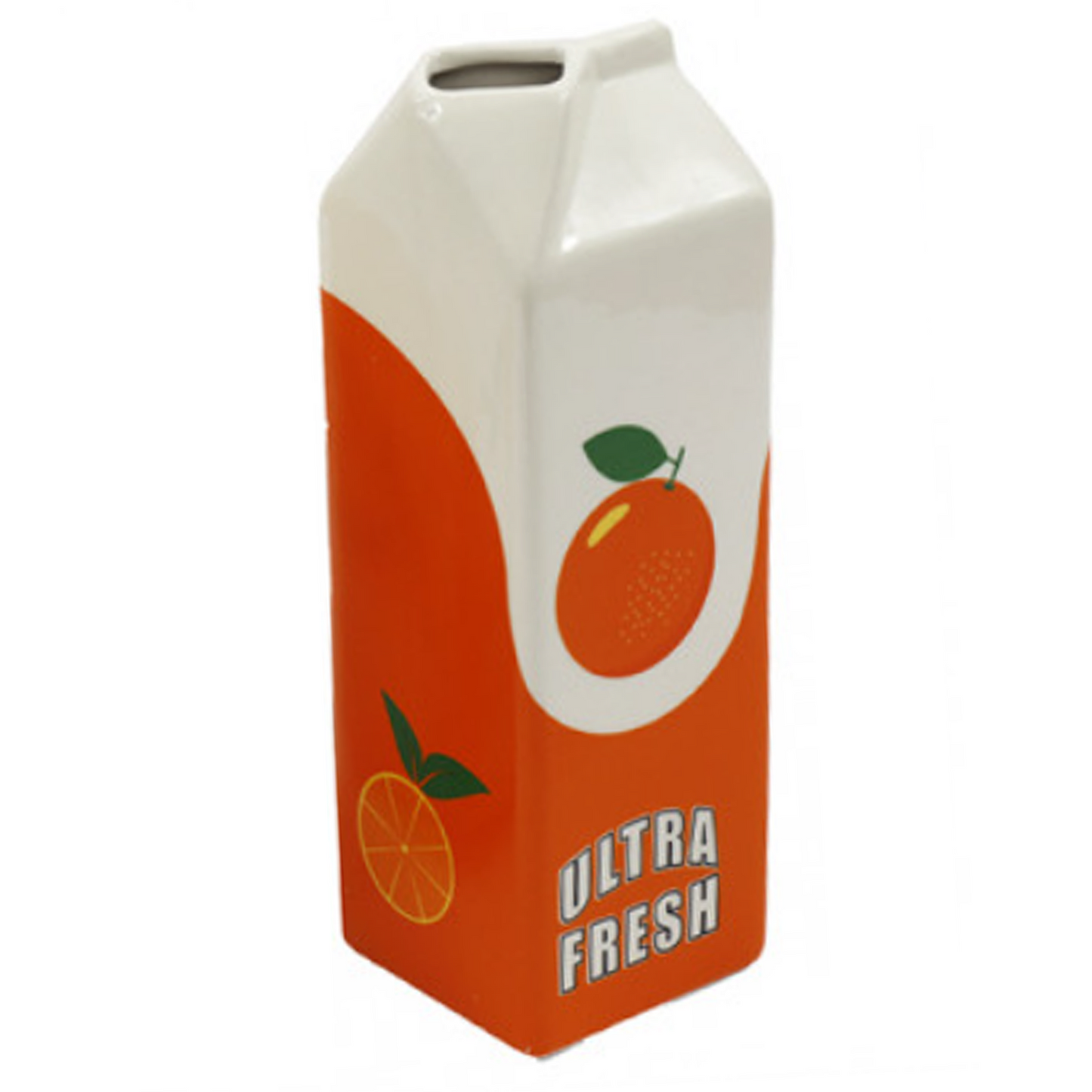 23.5cm Orange & Lemon Juice Carton Design Vase (Orange Design) on a White Background | Happy Piranha