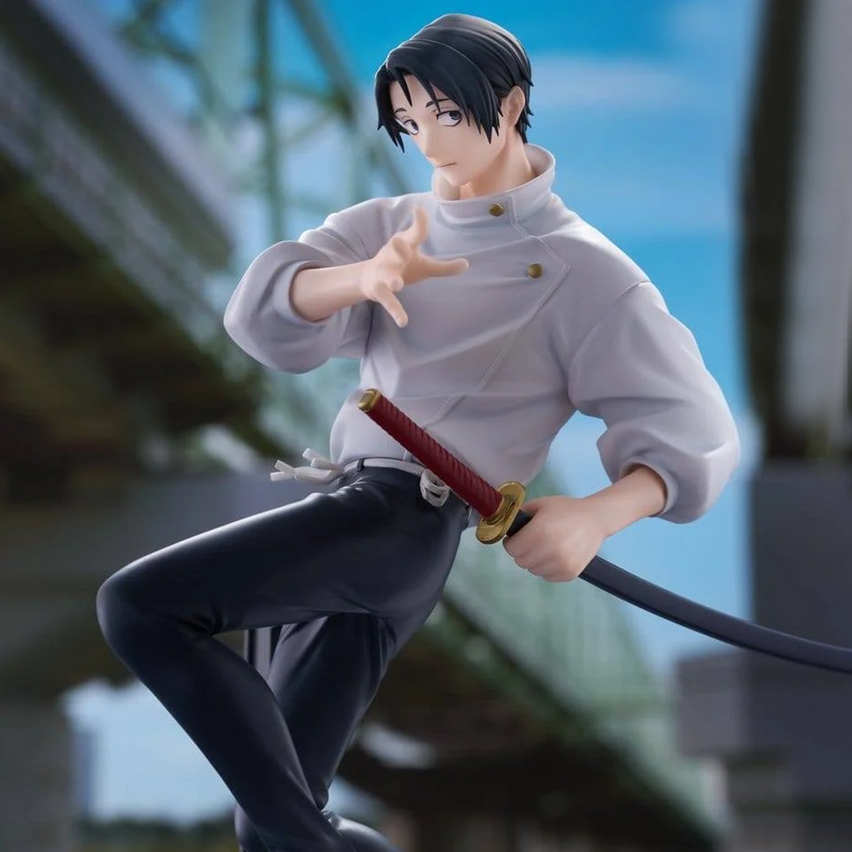 Jujutsu Kaisen Yuta Okkotsu Trio-Try-It Figure on a Blue Sky and Cityscape Background | Happy Piranha