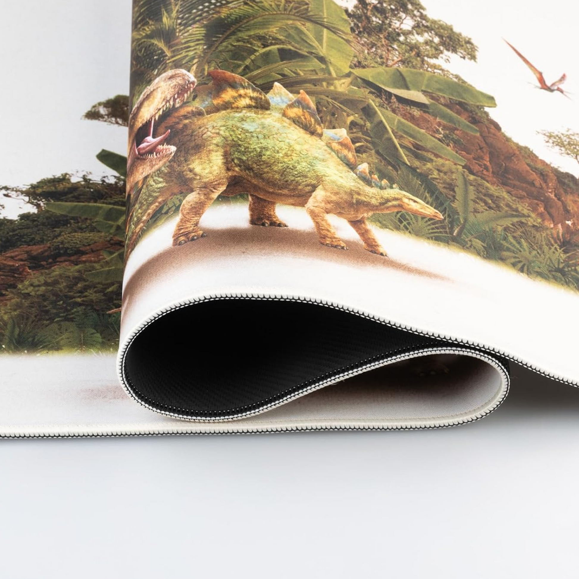 Jurassic Park Dinosaur XXL 31.5 Inch Mouse Pad & Keyboard Mat - a Close up of the Quality Stitched Edging | Happy Piranha
