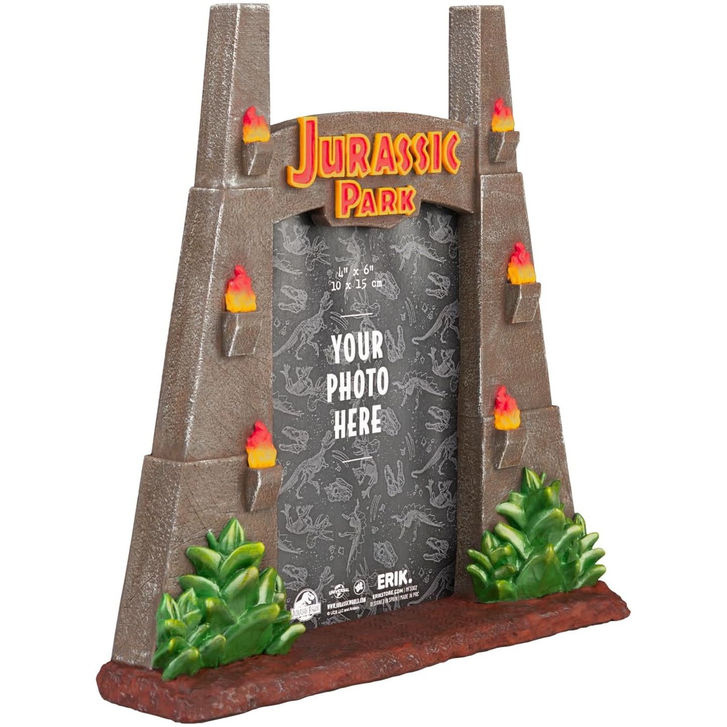 Jurassic Park Gates Shaped 3D Photo Frame (Side) on a White Background | Happy Piranha