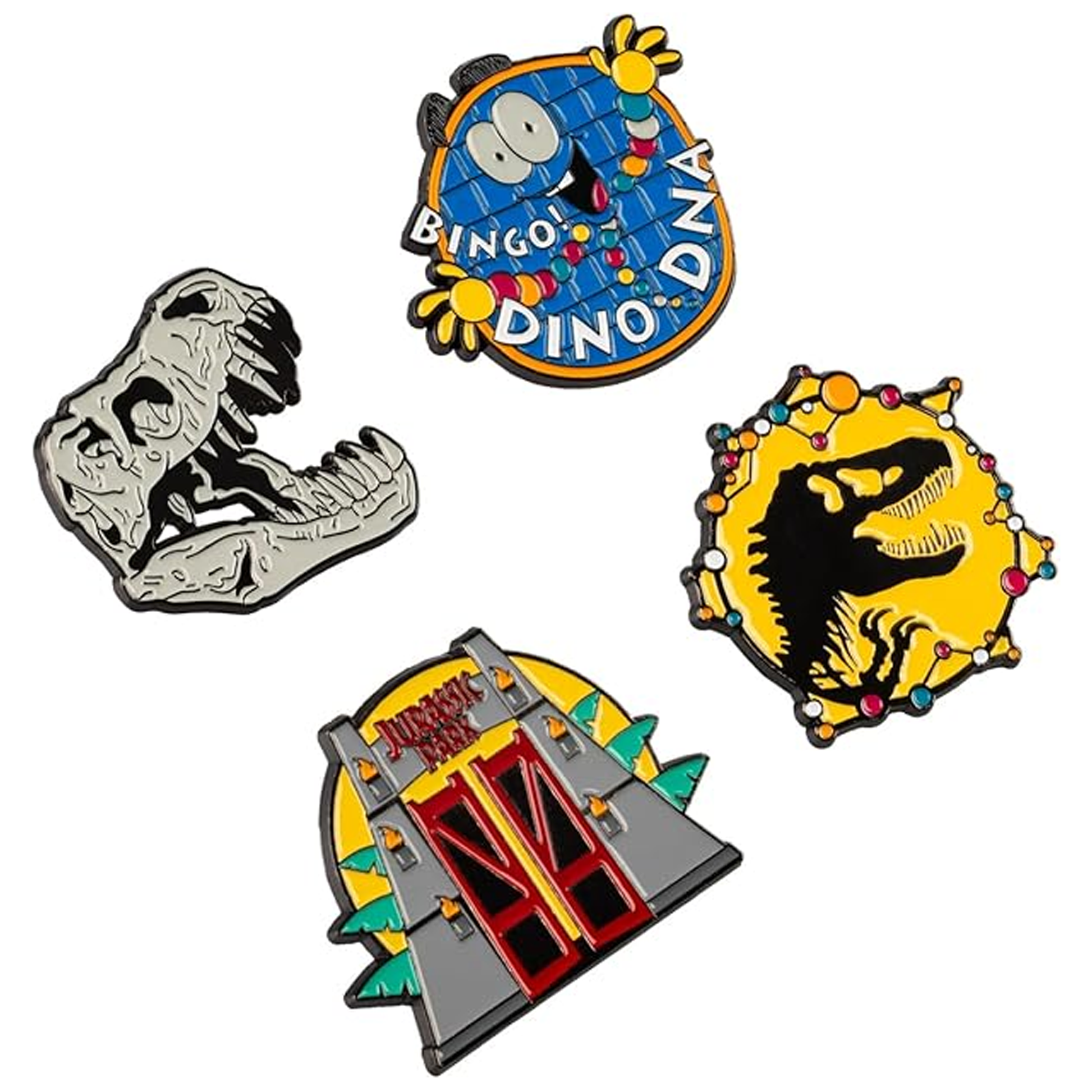 Jurassic Park Enamelled Pin Badge 4 Box Set Out of Box | Happy Piranha