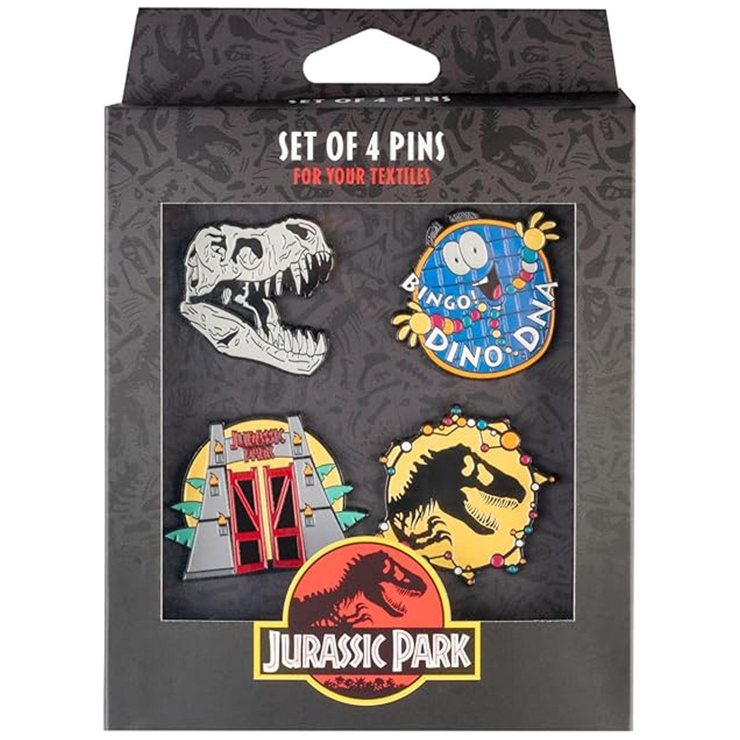 Jurassic Park Enamelled Pin Badge 4 Box Set | Happy Piranha