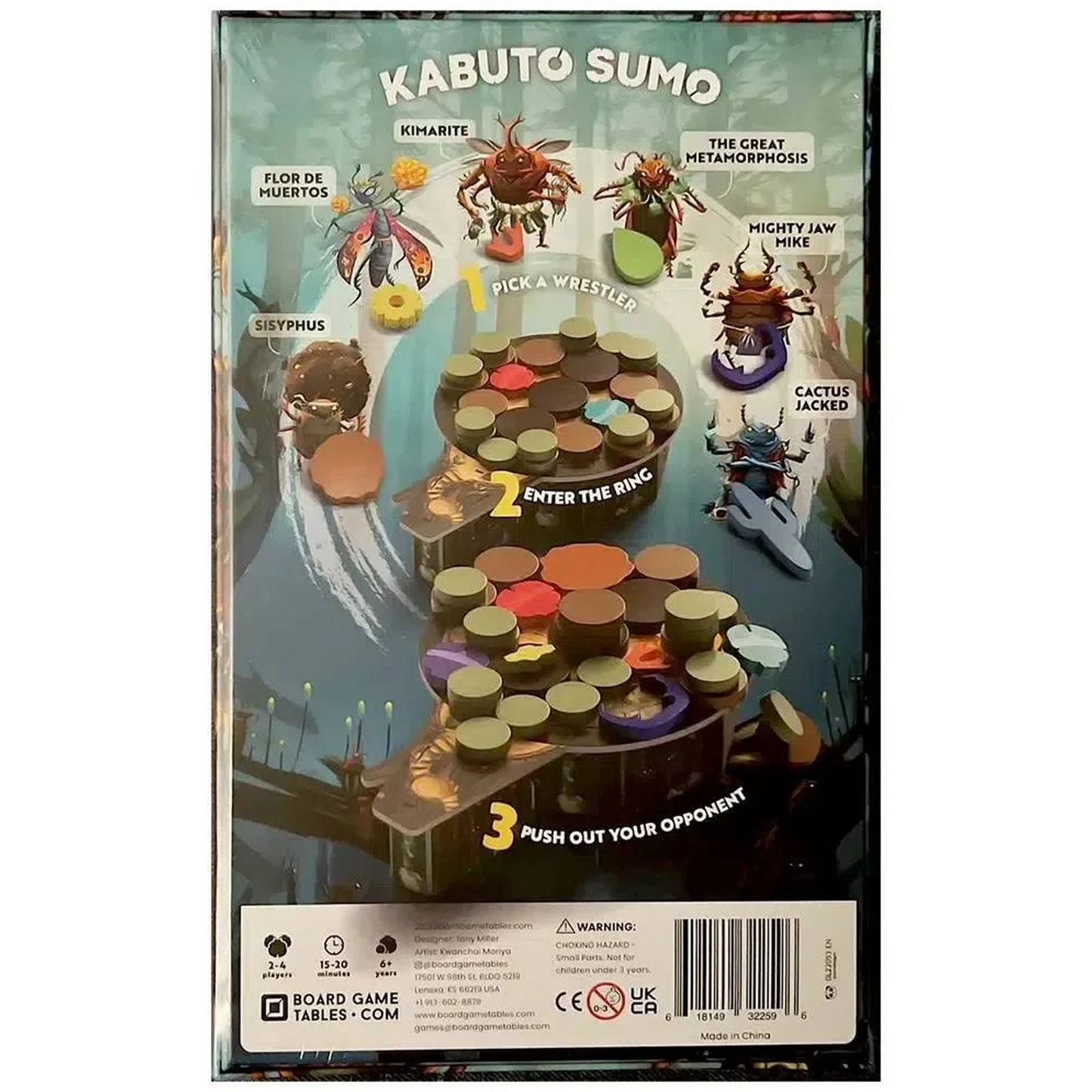 Kabuto Sumo Board Game (Back of Box) On a White Background | Happy Piranha