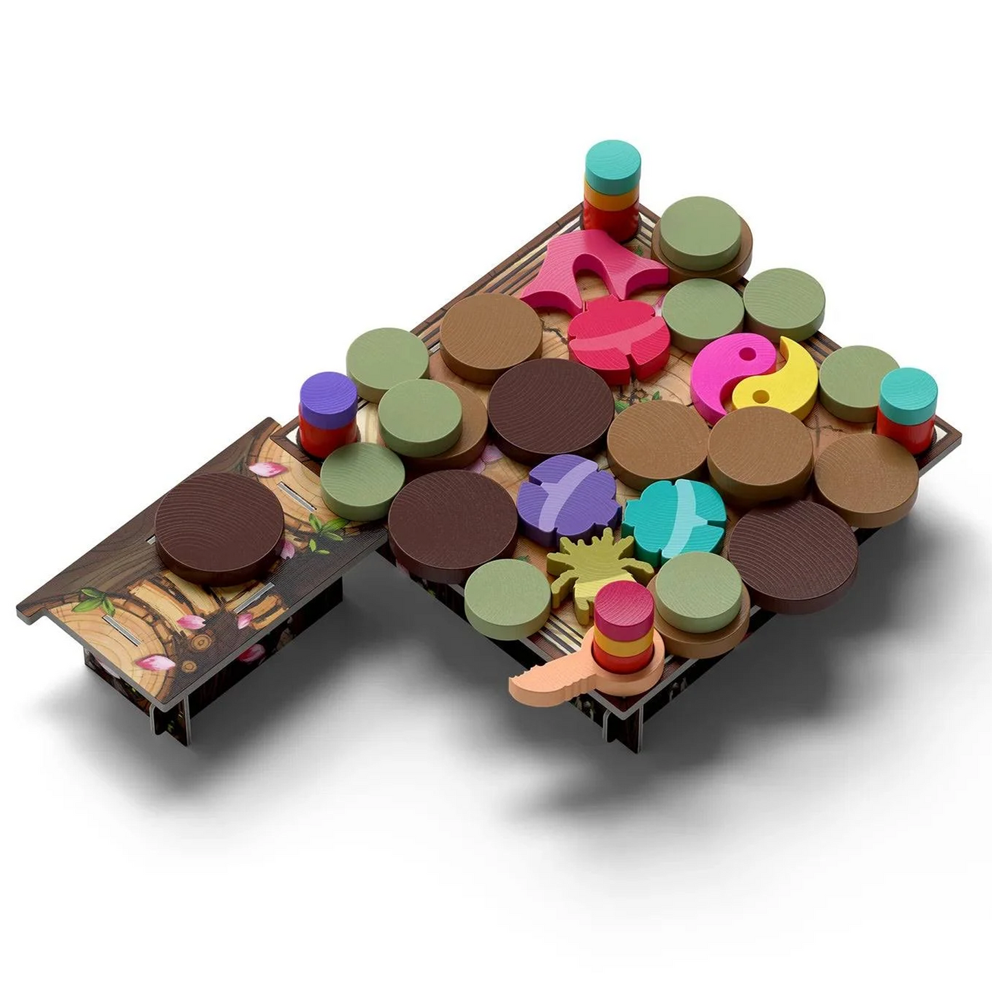 Kabuto Sumo Sakura Slam Board Game (Arena With Tokens On) On a White Background | Happy Piranha