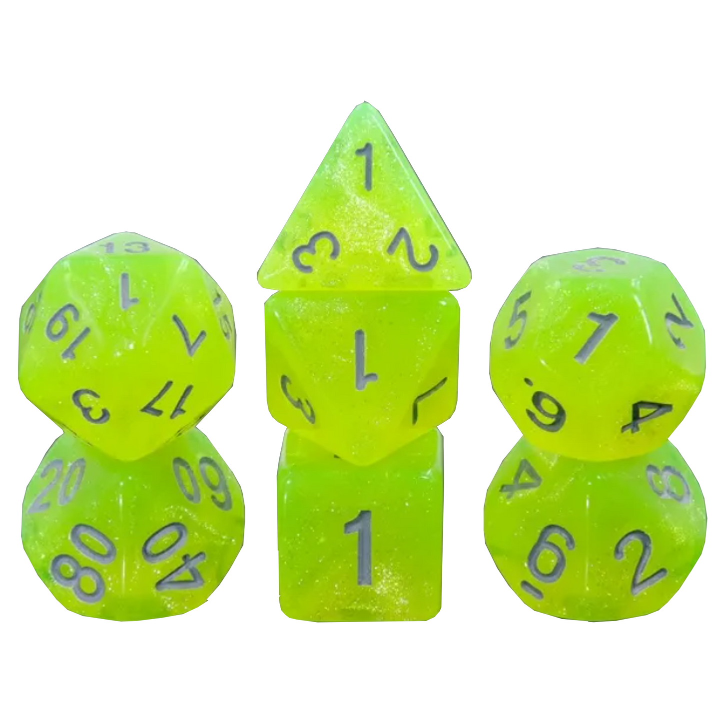 Glitter Dice - Polyhedral D&D 7 Dice Sets (Kiwi Green) | Happy Piranha