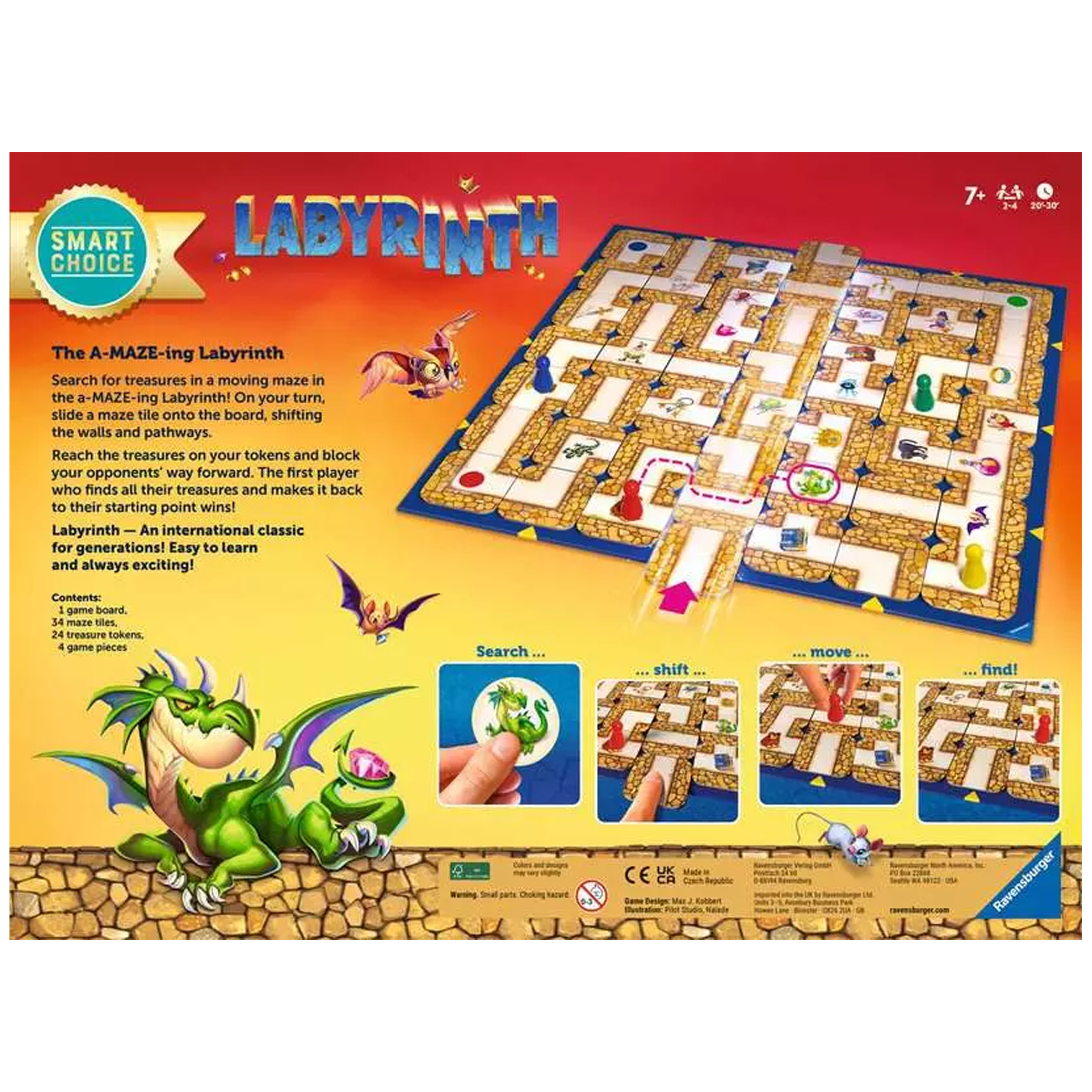 Labyrinth Classic: Smart Choice Edition Board Game (Back of Box) on a White Background | Happy Piranha