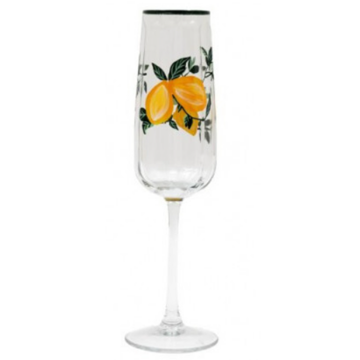 Lemon & Leaf Design Champagne Flute Glass on a White Background | Happy Piranha