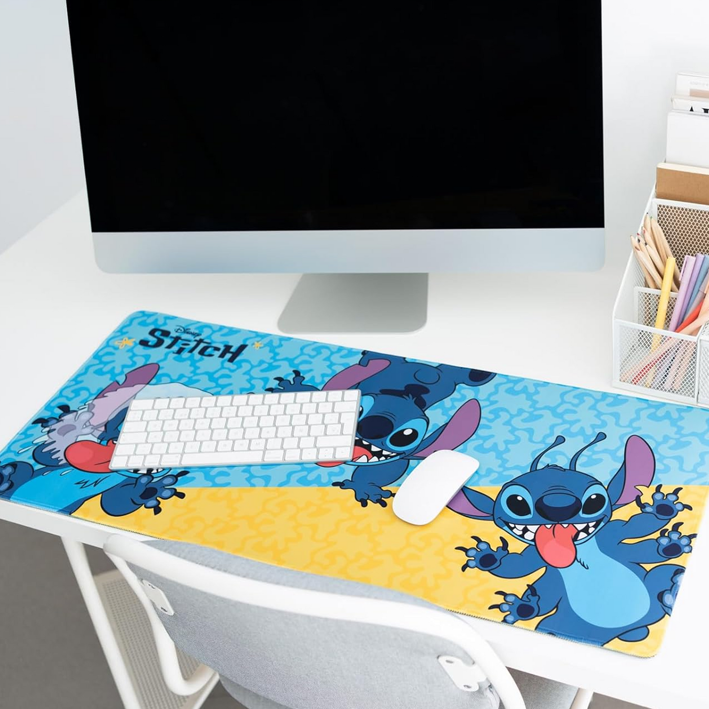 Disney Lilo & Stitch XXL 31.5 Inch Gaming Mouse Pad & Keyboard Mat on a Work Desk with a Mouse and Keyboard | Happy Piranha