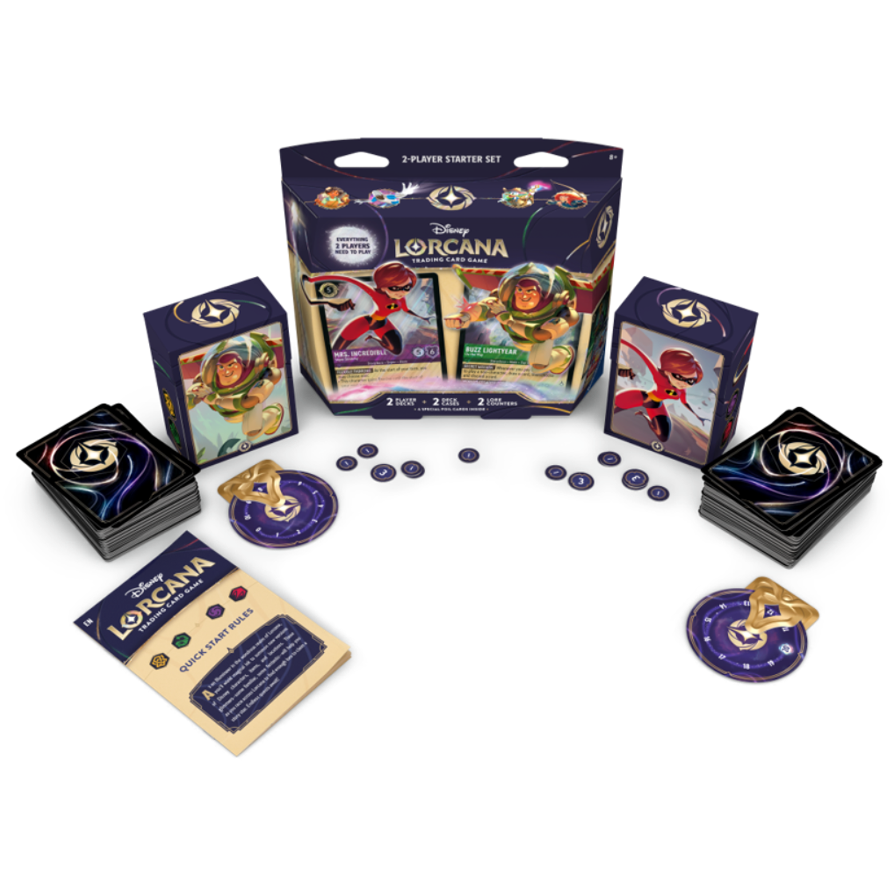 Disney Lorcana Trading Card Game Wilds Unknown Starter Set (Box and Contents)  on a White Background | Happy Piranha