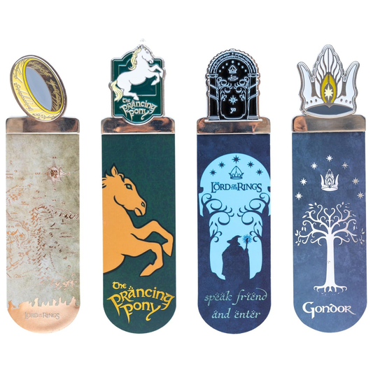 The Lord Of The Rings Metal Bookmarks 4 Set on a White Background (Front) | Happy Piranha