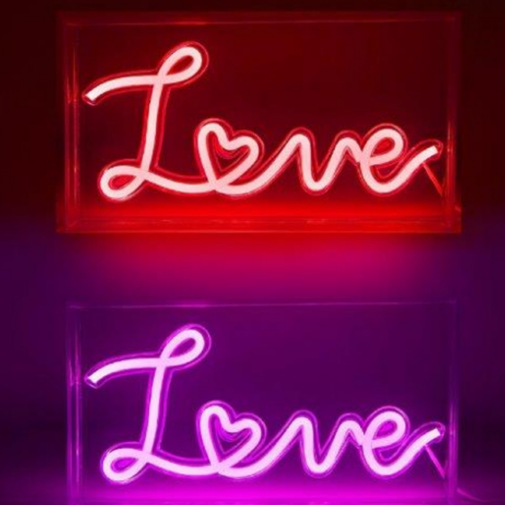 Love - 23cm Light Up Neon Effect LED Sign (Red and Pink Designs) | Happy Piranha