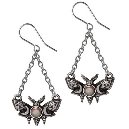 Lunar Moths - Pewter Gothic Design Earrings on a White Background | Happy Piranha