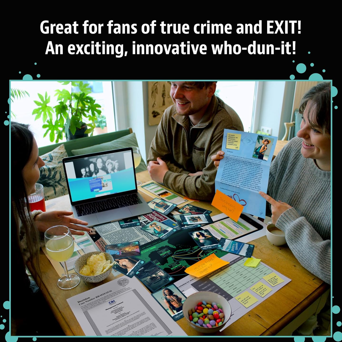 Masters of Crime: Rapture - Immersive Mystery Board Game Being Played by 3 People Sitting Around a Computer | Happy Piranha