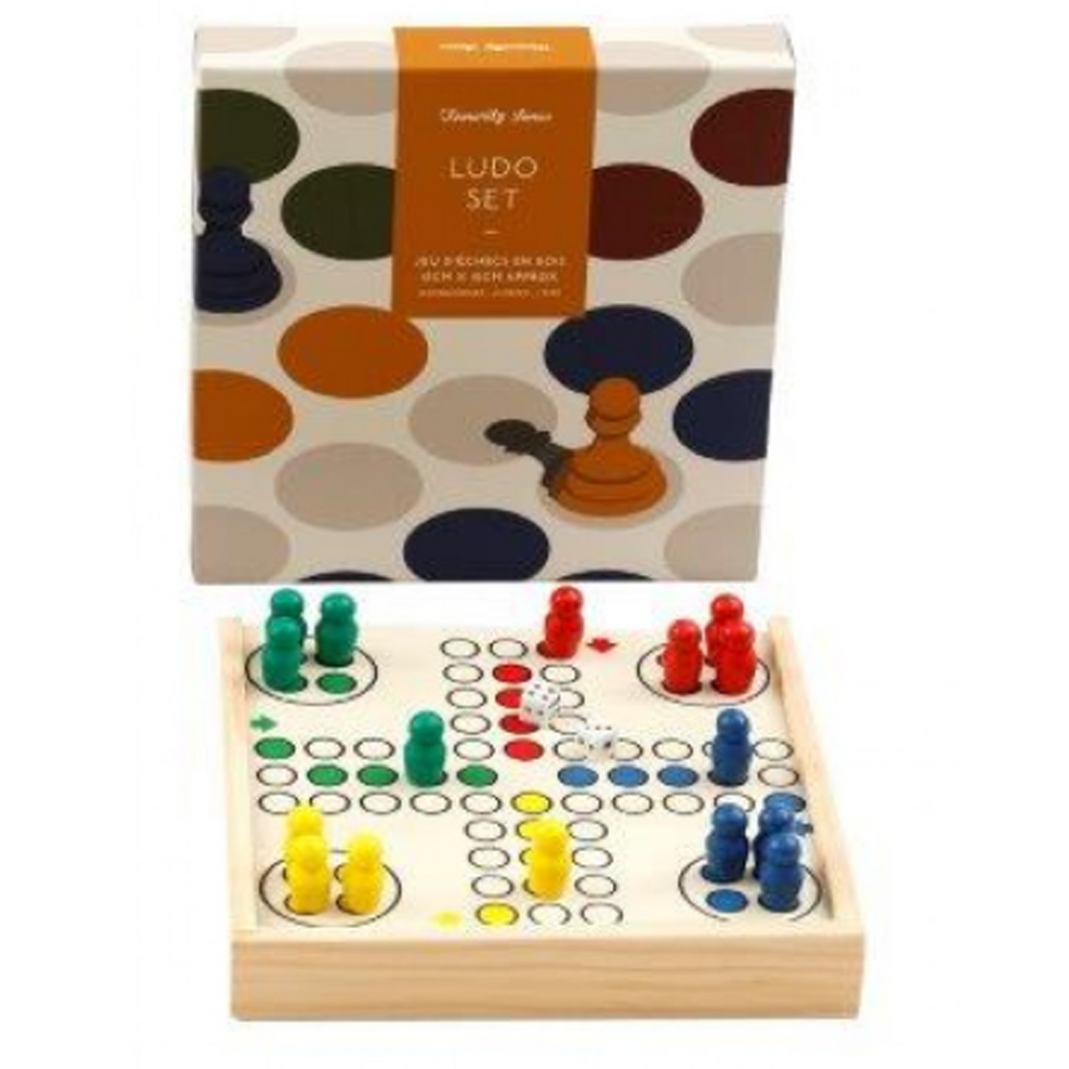 Mini Wooden Ludo & Snakes & Ladders Travel Board Games (Ludo) on a White Background | Happy Piranha