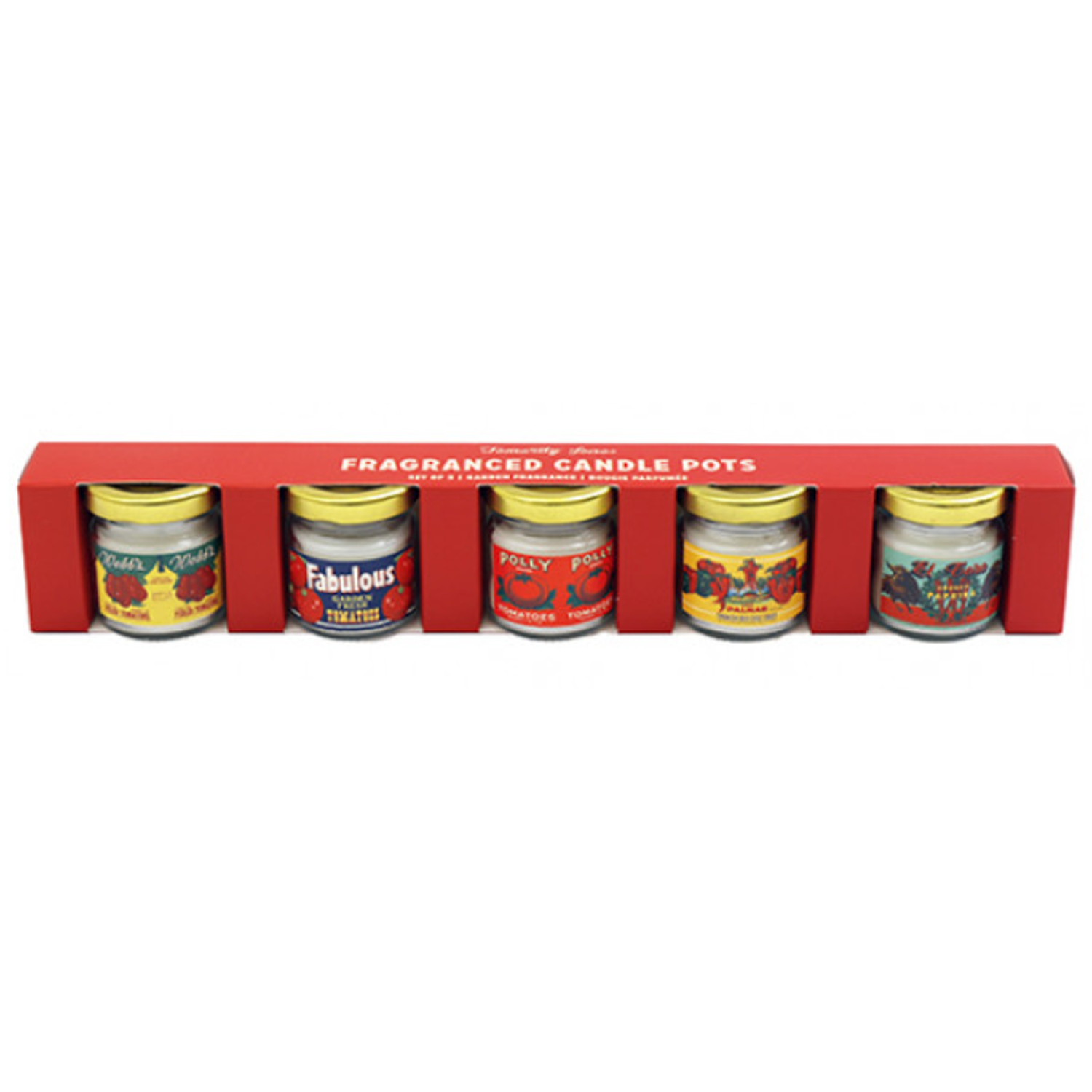 Set of 5 Mini Tomato Design Glass Jar Scented Candles on a White Background | Happy Piranha