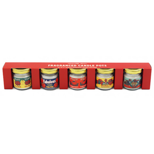 Set of 5 Mini Tomato Design Glass Jar Scented Candles on a White Background | Happy Piranha